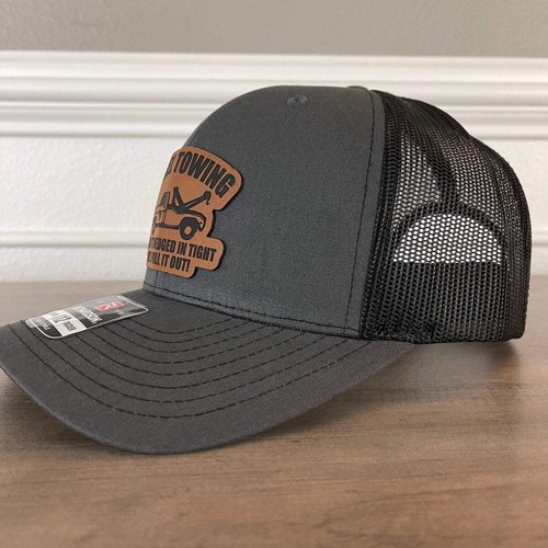 Camel Towing Funny Leather Patch Hat Charcoal - Picture 3 of 5