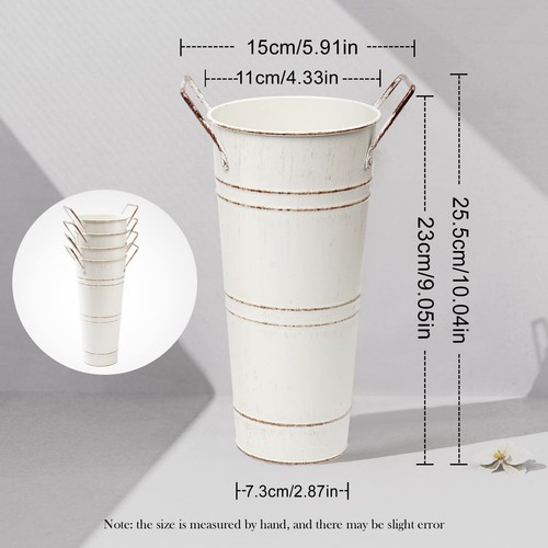 4Pcs Notakia Galvanized Metal Vases Farmhouse French Flower Bucket Vases for ... - Picture 8 of 9