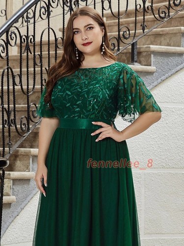 Damen Elegantes Pailletten Netz Abendkleid Hochzeit Party Fistail Kleid Übergröße - Bild 16 von 28