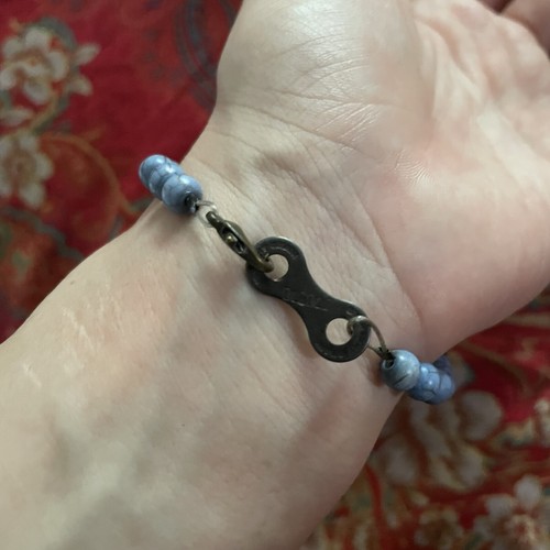 Recycled Bike chain Stone Beaded bracelet Blue Colorful Boho handmade OOAK Craft - Picture 4 of 8