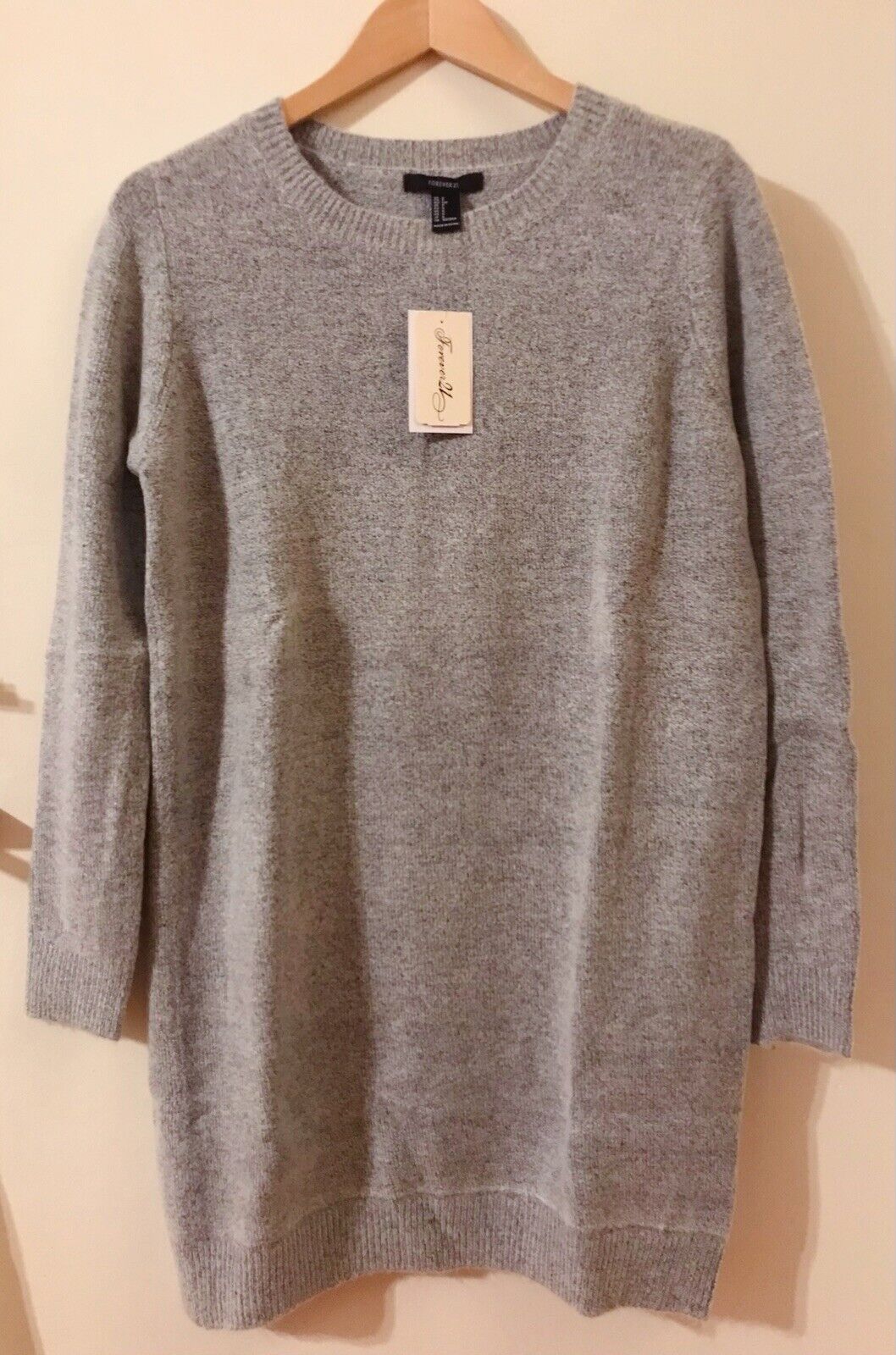 Forever 21 Women Girls Knit Sweater Tunic Dress Gray Sze S NWT