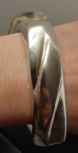 Vintage Designer Fine Sterling Silver Modernist Square Bangle Bracelet Average - 第 1/18 張圖片