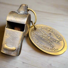 Los Angeles Police Department 1920's Solid Brass Police Rape Tag & Whistle (2"