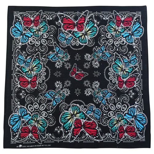 Bandana Butterflies On Black Paisley 1pce 54cm 100 Cotton Head Wrap 