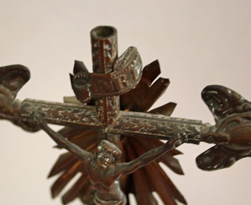RARO 13,5 Altar de Metal de Latón Crucifijo Jesucristo en Cruz Sagrado Corazón - Imagen 7 de 8