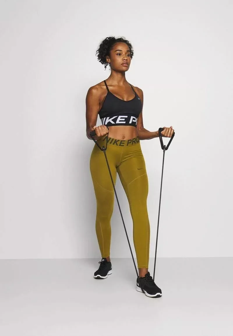 Women's Nike Pro High-Waisted Mesh Panel Tight Fit Leggings Olive