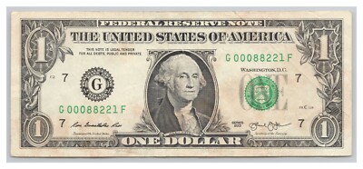 88221 Zip Code Note One Dollar Bill Carlsbad New Mexico Ser. No. G00088221F