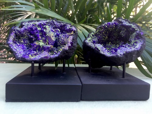 Large Purple Geode Pair W/Stands Crystal Geode Quartz Moroccan Geode Half Open. - Picture 3 of 12