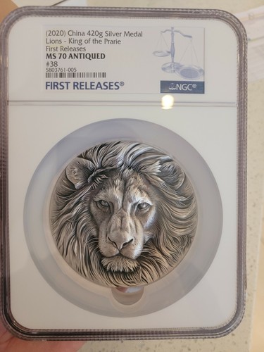 NGC MS70 2020 China Medal 420g Silver Medal Lions King f Prarie  First Releases  - Picture 3 of 8