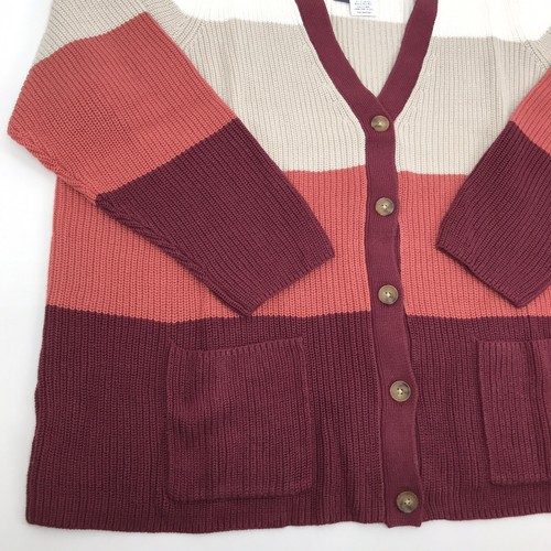 Women Autumn Cardigan Sweater 3X Plus Size Button Front Burgundy Ivory Fall New - Picture 2 of 9