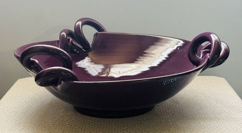 Tutto Mio Made In Italy Large Pottery Bowl W/3 Handles Purple Burgundy 14.5” VTG - Picture 6 of 7