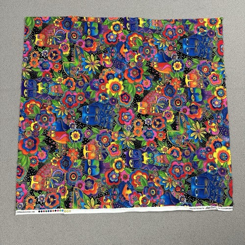 Fanciful Felines by Laurel Burch Clothworks Fabric 22.5x42” Multicolor Flowers - Picture 3 of 5