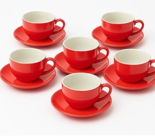 2 Sets Red Cup & Saucer Pairs (24pc) – 12 Cups + 12 Saucers – Christmas Gift