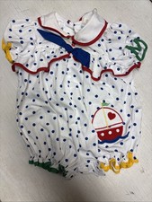 Vintage Baby Romper 1970 s Jump Suit Boys/Girls Polka Dot 6-9 Months Sailboat