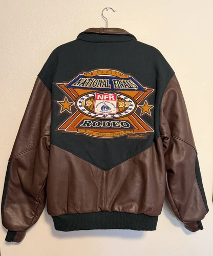VTG 1997 National Finals Rodeo Las Vegas Wool Leather Jacket XL Flawed - product listing photo
