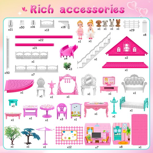 Princess'Castle House for Girls, Dollhouse Playset, 3-Story 8 Rooms Playhouse... - Picture 5 of 7
