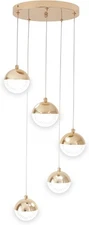 Gold Crystal Pendant Lights 5000k Daylight White 5-Light Mini Led Modern Brushed