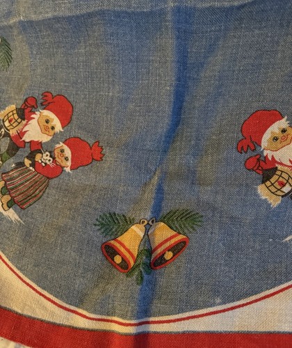 Tovaglia vintage gnomi campane pigne gatti tela juta 34 x 32" vacanza - Foto 3 di 5