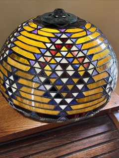 Vintage Tiffany style Stained Glass Mosaic Shade 11.5” Round Tiny Cracks See Pic