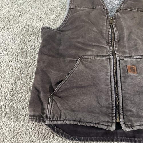 Carhartt Vest Men Large Tall Brown V26-DKB Duck Canvas Sherpa Lined No Logo - Picture 5 of 12