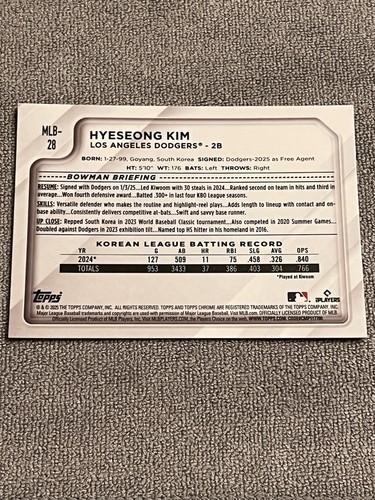 2025 Topps Chrome NSCC SILVER PACK National Convention Hyeseong Kim RC #MLB-28 - Picture 2 of 2