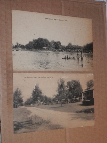 PORT HERMAN BEACH MARYLAND - ZWEI POSTKARTEN AUS DEN 1940ER JAHREN - EAST END HÜTTEN und SCHWIMMEN