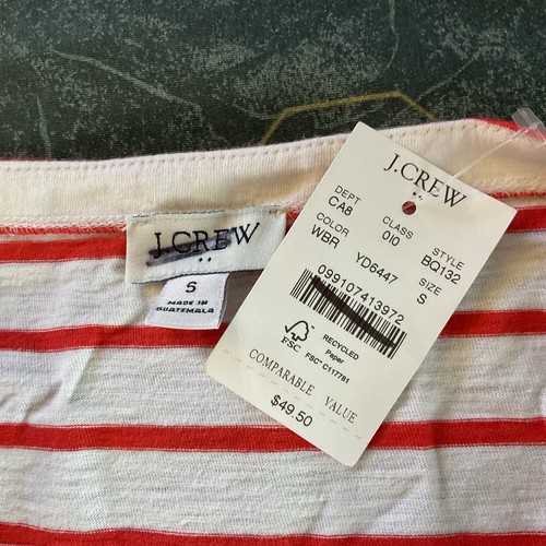 J.Crew Striped Boatneck Tee Red White Breton Stripe Size S NWT Nautical Coastal - Picture 3 of 4