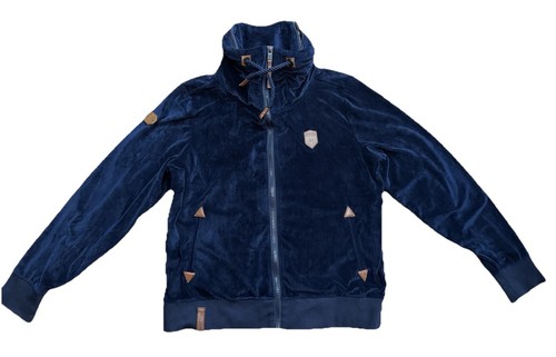 NAKETANO Jacke 2XL LUXUS Blau Samt Full Zip Brave New World Poets Choice