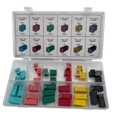 JCase Blocksicherungen Set 36-tlg. | 20A-80A kurz / lang KFZ Sicherungen 12V-24V