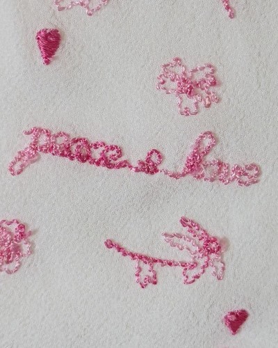 Vintage Ghost White Pink Peace & Love Blouse Frill Neckline 80s Floral Top 10-14 - Picture 7 of 12