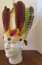 Vintage INDIAN HEADDRESS Child s Feathers Costume Native American Western Kids