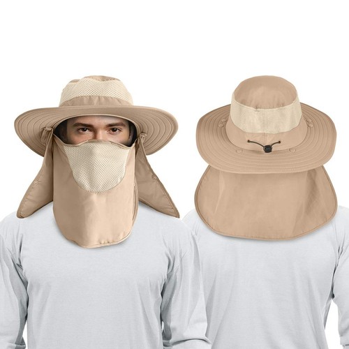 2 Pieces Men's Wide Brim Fishing Hat Outdoor UPF 50+ Sun Protection Removable... - Picture 2 of 6