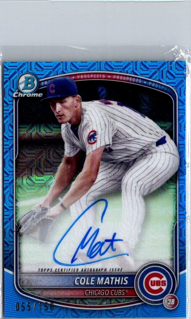 2025 Bowman Chrome Cole Mathis Blue Mojo Refractor Auto /150 Cubs