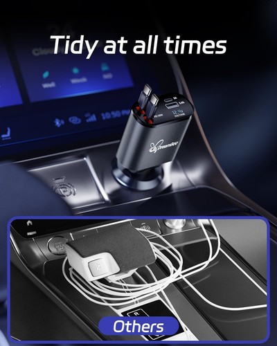Retractable Car Charger,66W Super Fast USB Car Phone Charger,Dual TypeC Retra... - 第 6/8 張圖片
