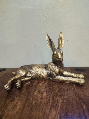 Bronze Resin Hare Ornament Gift Sculpture Home Decor 25cm long - Picture 2 of 3
