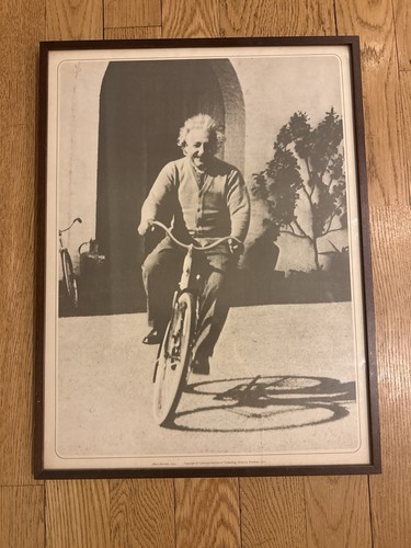 Vintage 1975 Caltech Albert Einstein 1933 Bicycle Photo Framed