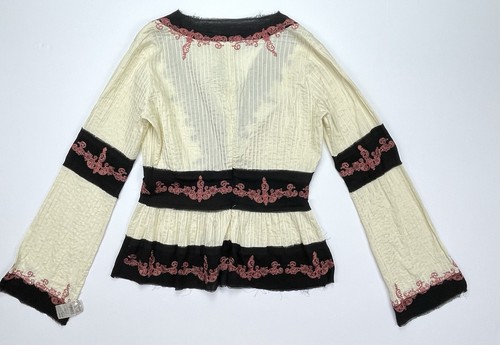 Neu mit Etikett Vintage Y2K Catherine Malandrino bestickte strukturierte Bluse roher Saum Large - Bild 3 von 13