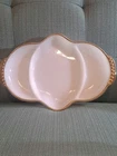 Vintage Fire King Milk Glass Divided Relish Dish Gold Beaded Trim Anchor Hocking
