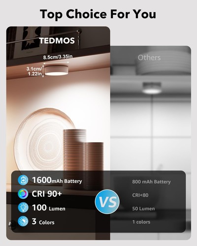USB Rechargeable LED Puck Lights with Remote Control, 1600mAh Battery Operate... - Picture 5 of 7