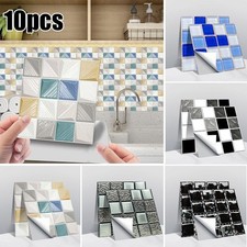 10pcs 3D Wall Tile Stickers Kitchen Bathroom Mosaic Self-adhesive Decor 10x10cm