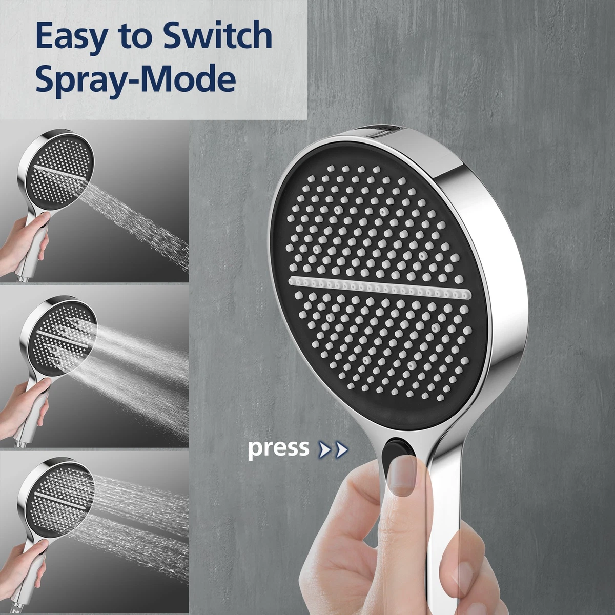 ACA 4-Mode Hand Held Shower Head Set 1.5m Hose Hand Shower Set Round Chrome