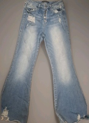 Flying Monkey Jeans Women 28 Blue Light Wash High Rise Flare Button Fly Jean's 