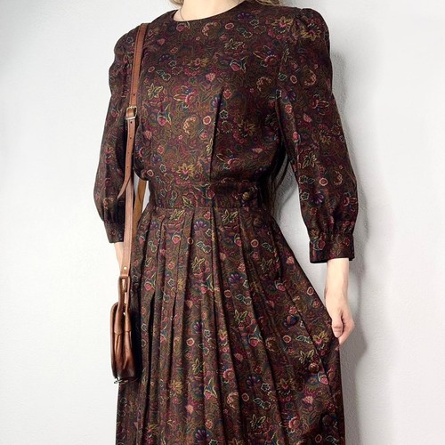 Maxi Vestido Midi Vintage Pradera Modesto Estampado Cachemira Oscuro Academia Talla XS - Imagen 2 de 5