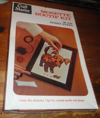 NEW VINTAGE 60s Gravel Pebble Art Picture Nosey Puppy Craft Master Mosette M-109