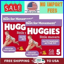 2 PACK Huggies Little Movers Extra Absorbent Baby Diapers Size 5 58-Ct