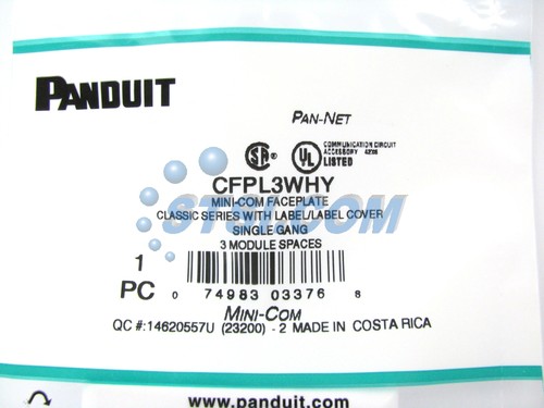 Placa frontal clásica Panduit CFPL3WHY 3 puertos Mini-Com, serie etiquetada, blanca ~ STSI - Imagen 2 de 3