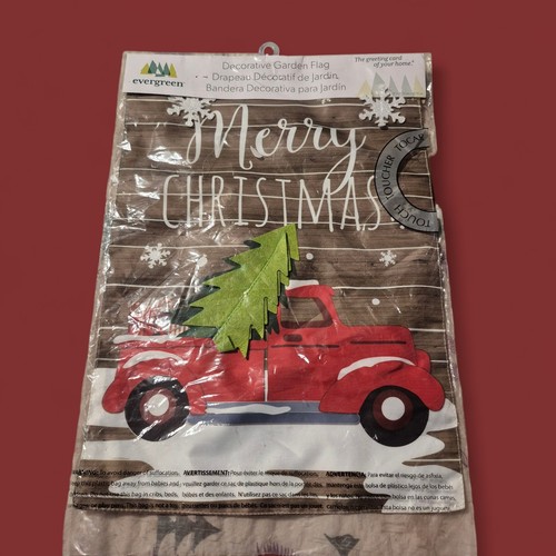  MERRY CHRISTMAS Double Sided Garden Flag  Red Truck Tree - Picture 1 of 3