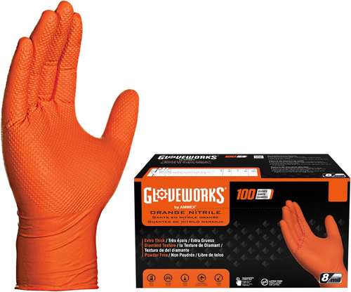 GLOVEWORKS Heavy-Duty Nitrile Gloves, Disposable, Latex Free, 8 Mil, Orange, Dia - Bild 8 von 12