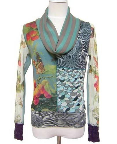 Used Jean Paul Gaultier Soleil Patchwork Tulle Blouse Tops Women Size XS - Picture 1 of 10