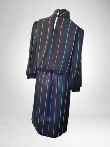 Vintage 80s Alexis Sheer Rainbow Secretary Dress 7/8 - Picture 5 of 13